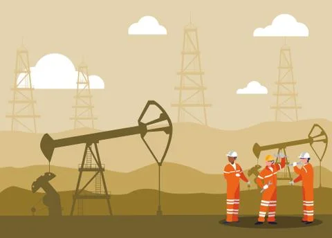 Team workers extracting oil Stock Illustration