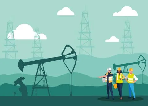 Team workers extracting oil Stock Illustration