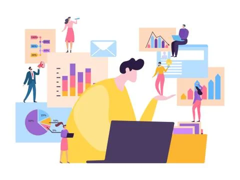 Team workers make business analysis in office vector illustration. Little Stock Illustration