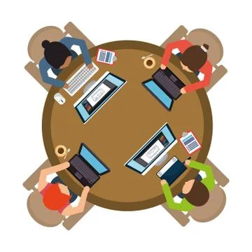 Team workers using computers in the workplace Stock Illustration