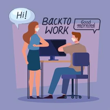 Team workers using face mask back to work Stock Illustration