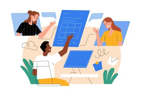 Team workflow comcept, modern company job organization, employees working at the Stock Illustration