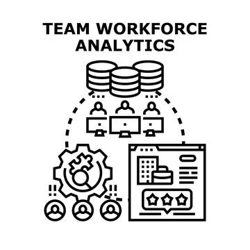 Team workforce analytics analyzing employee performance reporting Stock Illustration