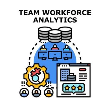 Team workforce analytics analyzing employee performance reporting Stock Illustration
