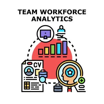 Team workforce analytics analyzing human resources data Stock Illustration