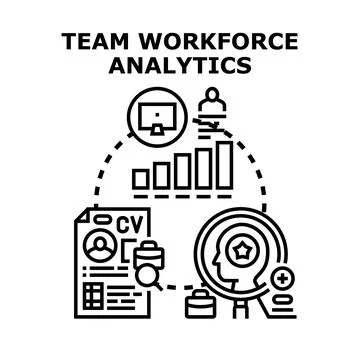 Team workforce analytics analyzing human resources data Stock Illustration