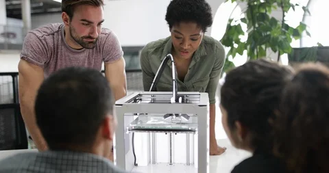 Team working with 3D printer Stock Footage 86769542