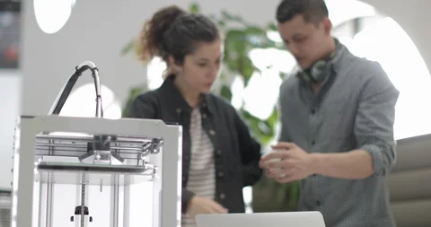 Team working with 3D printer Stock Footage 86819028
