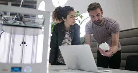 Team working with 3D printer Stock Footage 86819884
