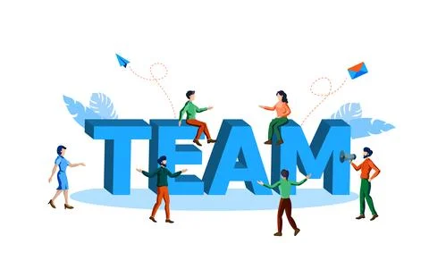 Team working and interacting around word team vector illustration concept 스톡 일러스트