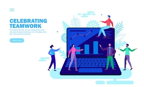 Team working around the computer and graph, work environment Stock Illustration