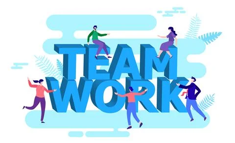Team working around word teamwork Illustrazione stock