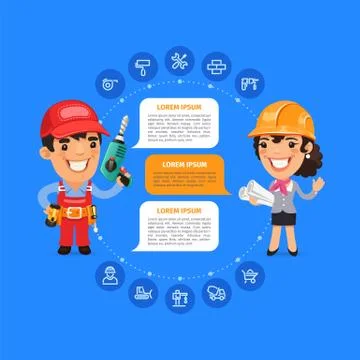 Team Working Cartoon Builders Stock Illustration
