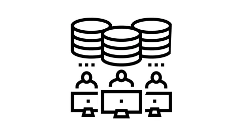 Team working at computers digital processing line icon animation Stock Footage 164278364