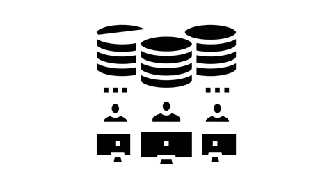 Team working at computers digital processing glyph icon animation Stock Footage 164286147