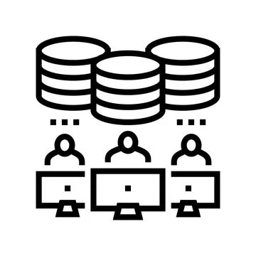 Team working at computers digital processing line icon vector illustration Stock Illustration