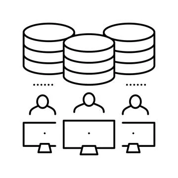 Team working at computers digital processing line icon vector illustration Stock Illustration