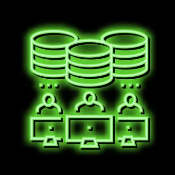Team working at computers digital processing neon glow icon illustration Stock Illustration