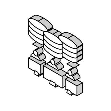 Team working at computers digital processing isometric icon vector illustration Stock Illustration