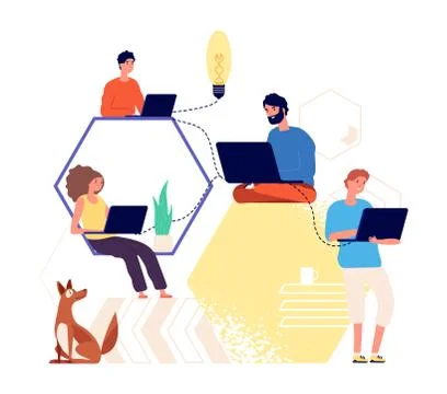 Team working. Creative people thinking, find idea. Brainstorming, startup or Illustrazione stock