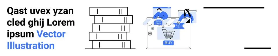 Team Working on E-commerce Platform with Shopping Cart and Stack of Books Stock Illustration