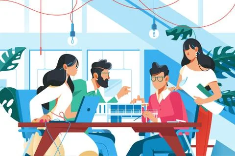 Team working in office Stock Illustration