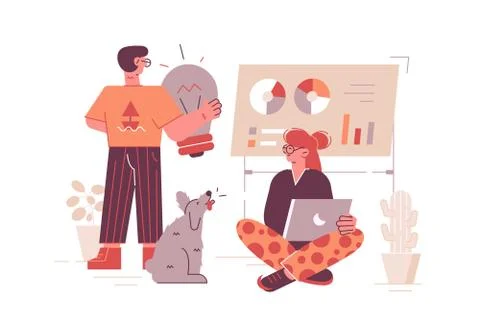Team working in office Stock Illustration