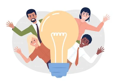 Team working over idea flat concept vector spot illustration Ilustração Stock