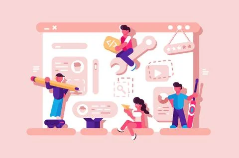 Team working at web development 스톡 일러스트