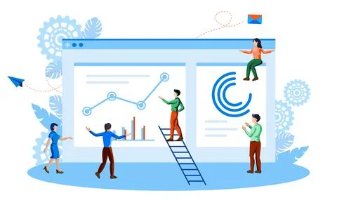 Team working on web, online software vector illustration concept Illustrazione stock