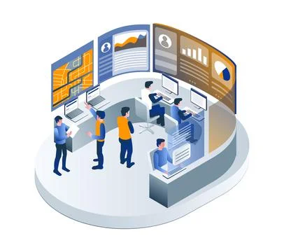 The team works in the control center Stock Illustration