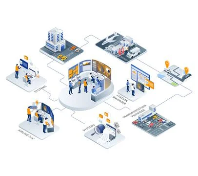 The team works at the driver's radar control center Stock Illustration
