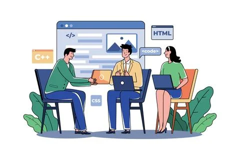 Team Writes Code Programming For App Or Website Stockillustratie