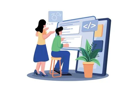 Team Writes Code Programming For App Or Website Stock Illustration