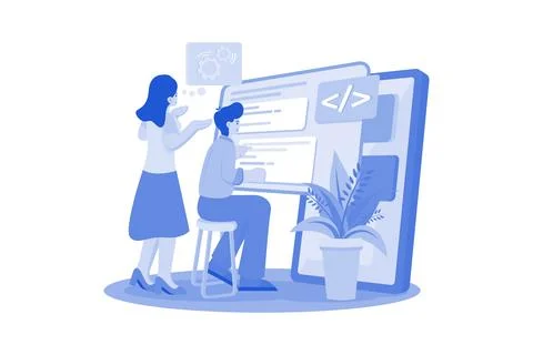 Team Writes Code Programming For App Or Website Illustrazione stock