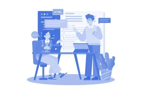 Team Writes Code Programming For App Or Website Stock Illustration