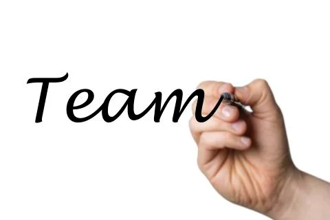 Team written by a hand Stock Photos