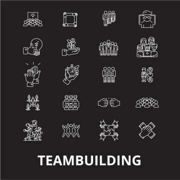 Teambuilding editable line icons vector set on black background. Teambuilding Stock Illustration