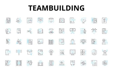 Teambuilding linear icons set. Collaboration, Trust, Synergy, Leadership Illustrazione stock