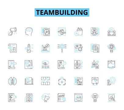 Teambuilding linear icons set. Collaboration, Trust, Synergy, Leadership Illustrazione stock