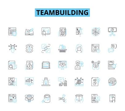 Teambuilding linear icons set. Collaboration, Trust, Synergy, Leadership Stockillustratie