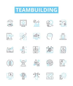 Teambuilding vector line icons set. Teamwork, Collaboration, Problem-solving Illustrazione stock