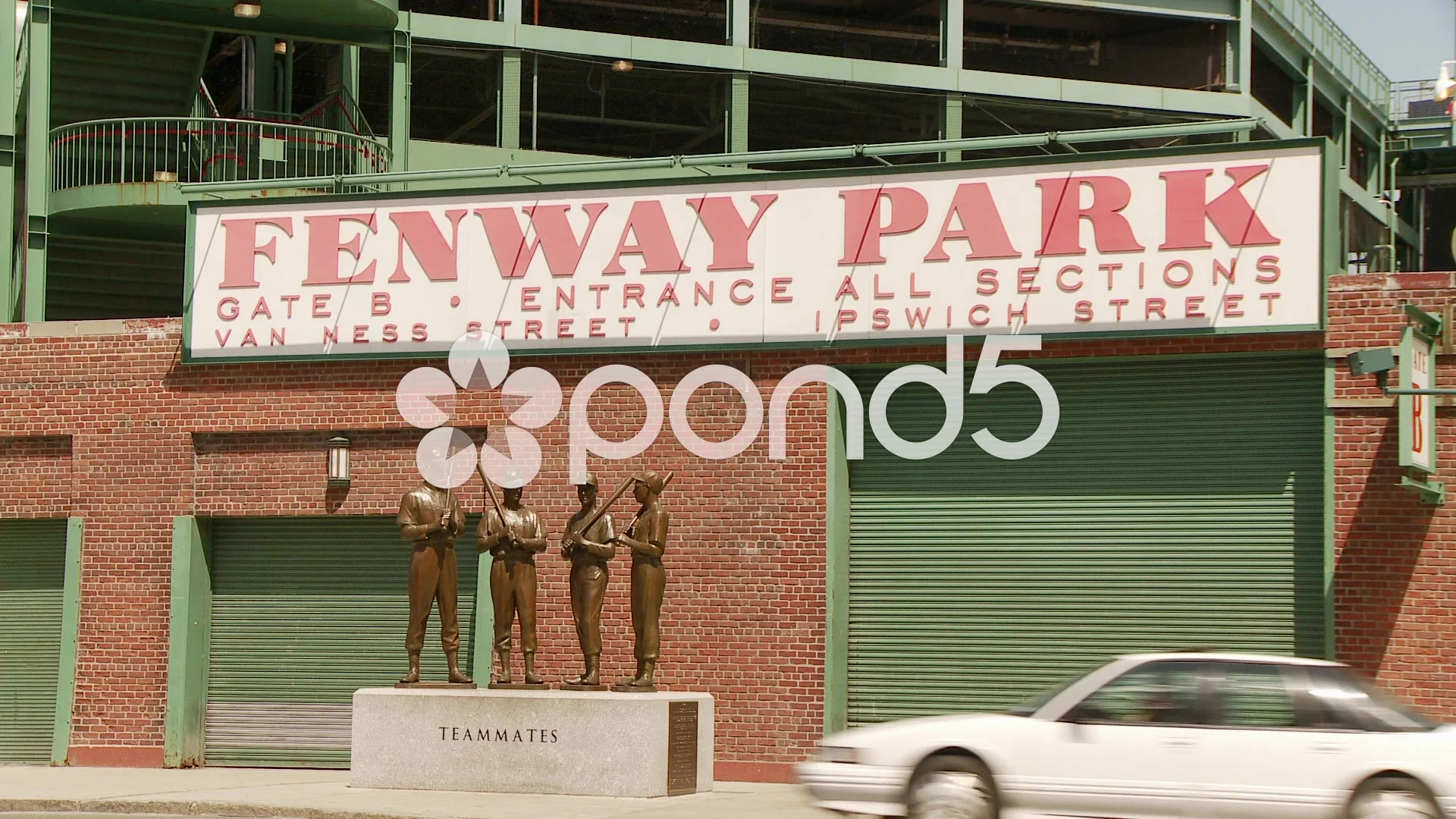 Teammates statue outside Gate B at Fenway Park on Van Ness Street