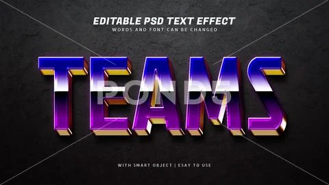 Teams 3d retro text effect editable PSD Template