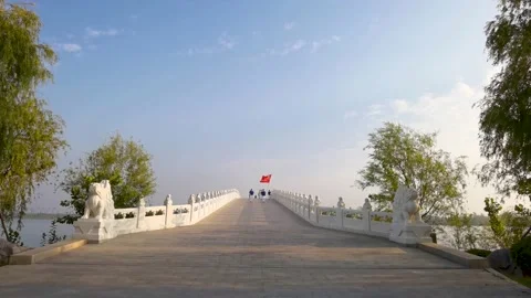 Teams working out for hiking on the bridge of the park Vídeo Stock 159782801