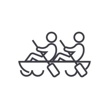 Team,teamwork,canoe vector line icon, sign, illustration on white background, Stock Illustration