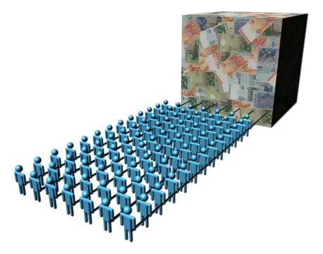Teamwork abstract people pulling cube of ringgit illustration Ilustración de archivo