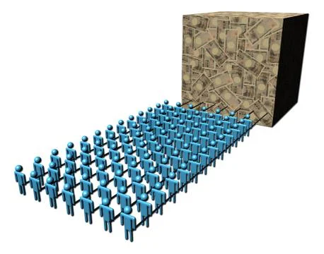 Teamwork abstract people pulling cube of yen illustration Stock Illustration