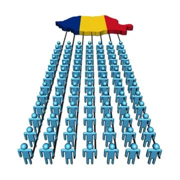 Teamwork abstract people pulling giant romania map flag illustration Stock Illustration