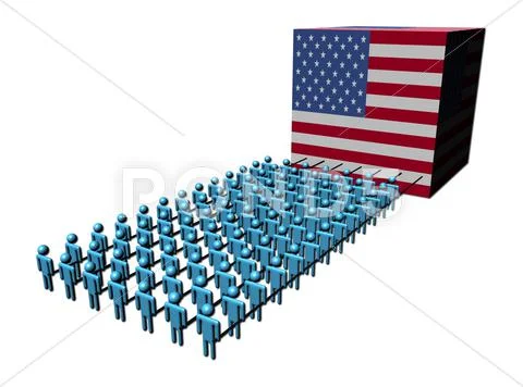 Teamwork abstract people pulling usa flag cube illustration Stock Illustration